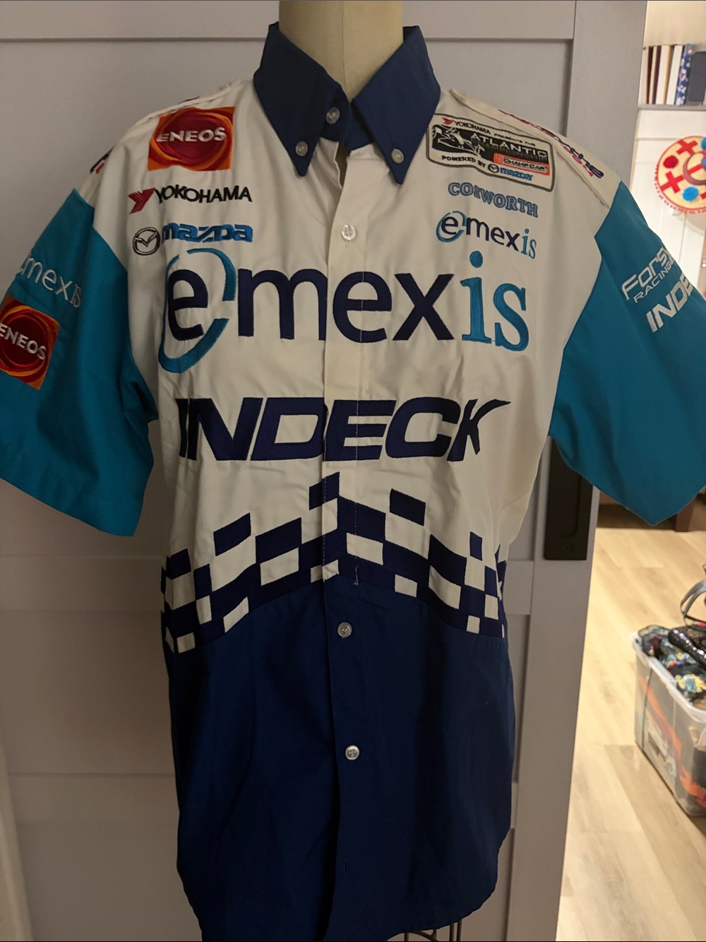 Apex Racing Button-Down Shirt - White, Teal & Navy